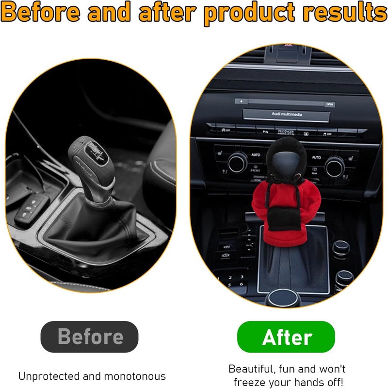 Suvnie Car Gear Shift Cover, Fashionable Hoodie Car Shift Knobs, Novelty Mini Auto Gearshift Decor Sweater Shirt, Universal Car Accessories for Winter Warm Knob Cover (Red & Black) - Image 5